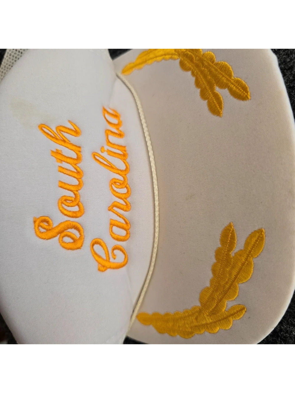 Vintage South Carolina Snapback Hat White Mesh Trucker Cap Gold Embroidered